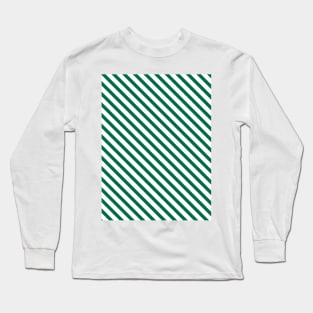 Green and White Candy Cane Stripes Diagonal Lines Long Sleeve T-Shirt